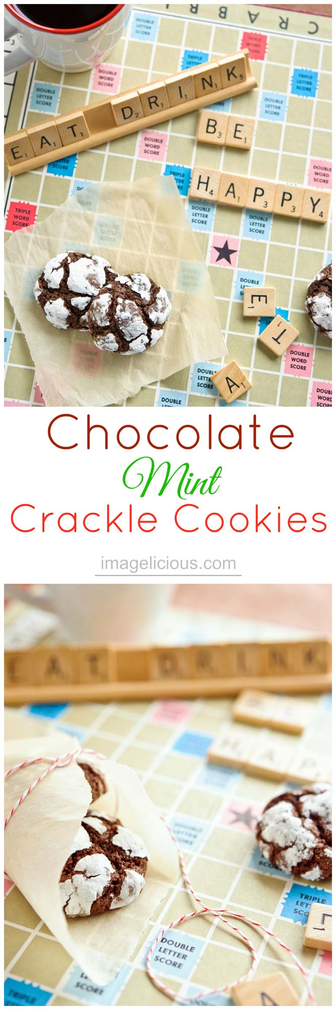 Chocolate-Mint Crackle Cookies - perfect little mint cookies to make during winter holidays | Imagelicious | #mint #holidaycookies #holidaybaking #holidayrecipe #baking #holidays #cookies #chocolate