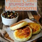 Vegan Potato Cakes stuffed with Mushrooms - Delicious way to use leftover mashed potatoes. Potato cakes are perfect for summer, fall or winter lunch. Use different herbs to change the flavour. It's a delicious savoury vegan meal that even meat-eaters will love | imagelicious.com #vegan #potatocakes #stuffedpotatocakes #mushrooms #potatoes