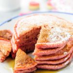 These beautiful pink Cinnamon Beet Pancakes are full of healthy beets and greek yogurt, yet you'll never know as they taste delicious. Perfect for a Valentine's Day breakfast or to make any breakfast special | Imagelicious