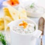 his light Smoked Salmon Dip is delicious and healthy, full of ricotta, greek yogurt and herbs. Perfect appetizer to satisfy salty craving | Imagelicious