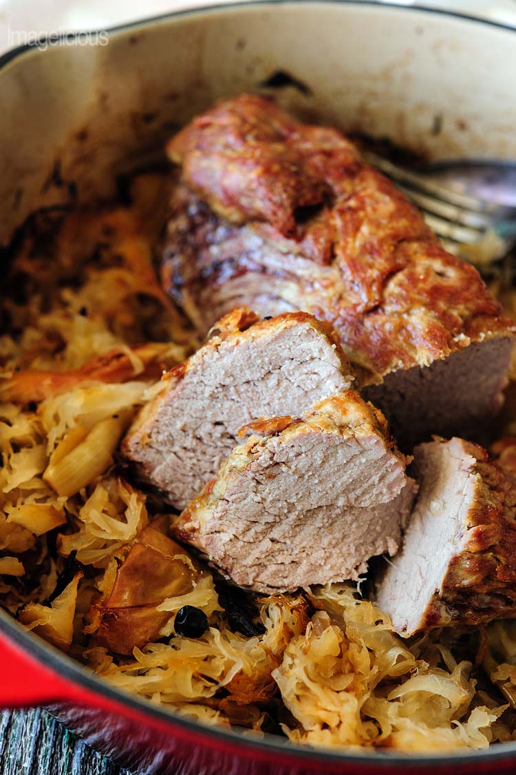 This Pork Loin with Sauerkraut and Apples is a great fall dish and easy to prepare after work | Imagelicious