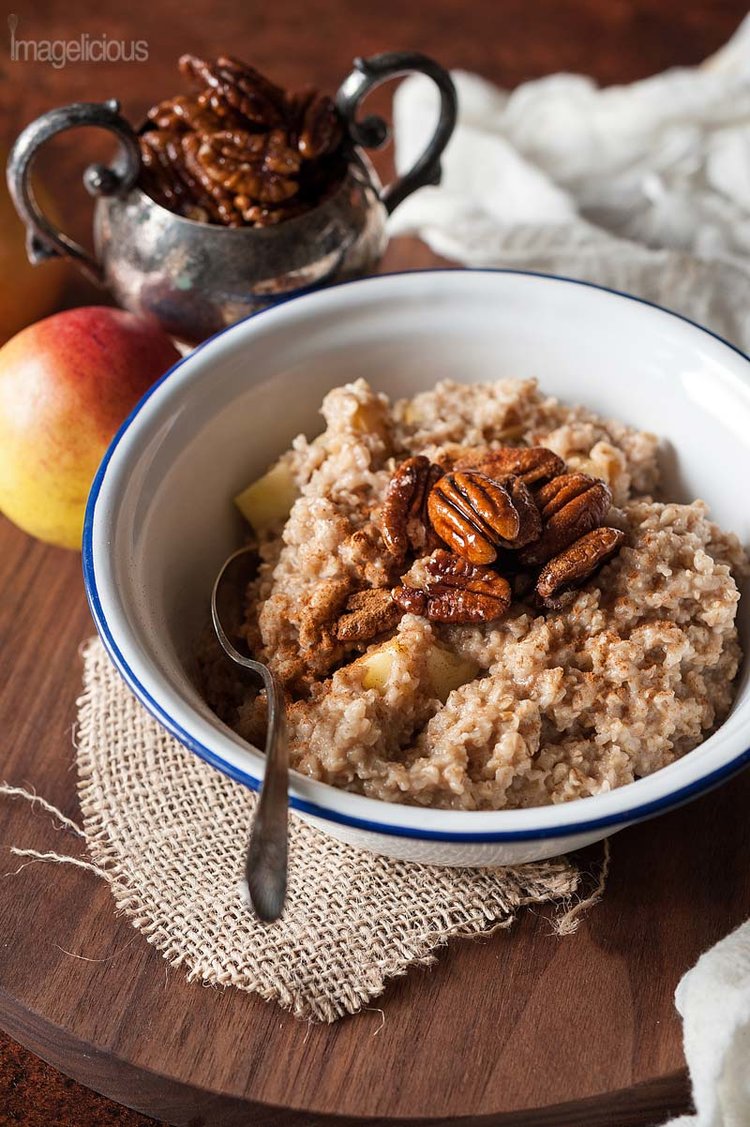 Apple Pie Oatmeal with Maple Candied Pecans | Imagelicious