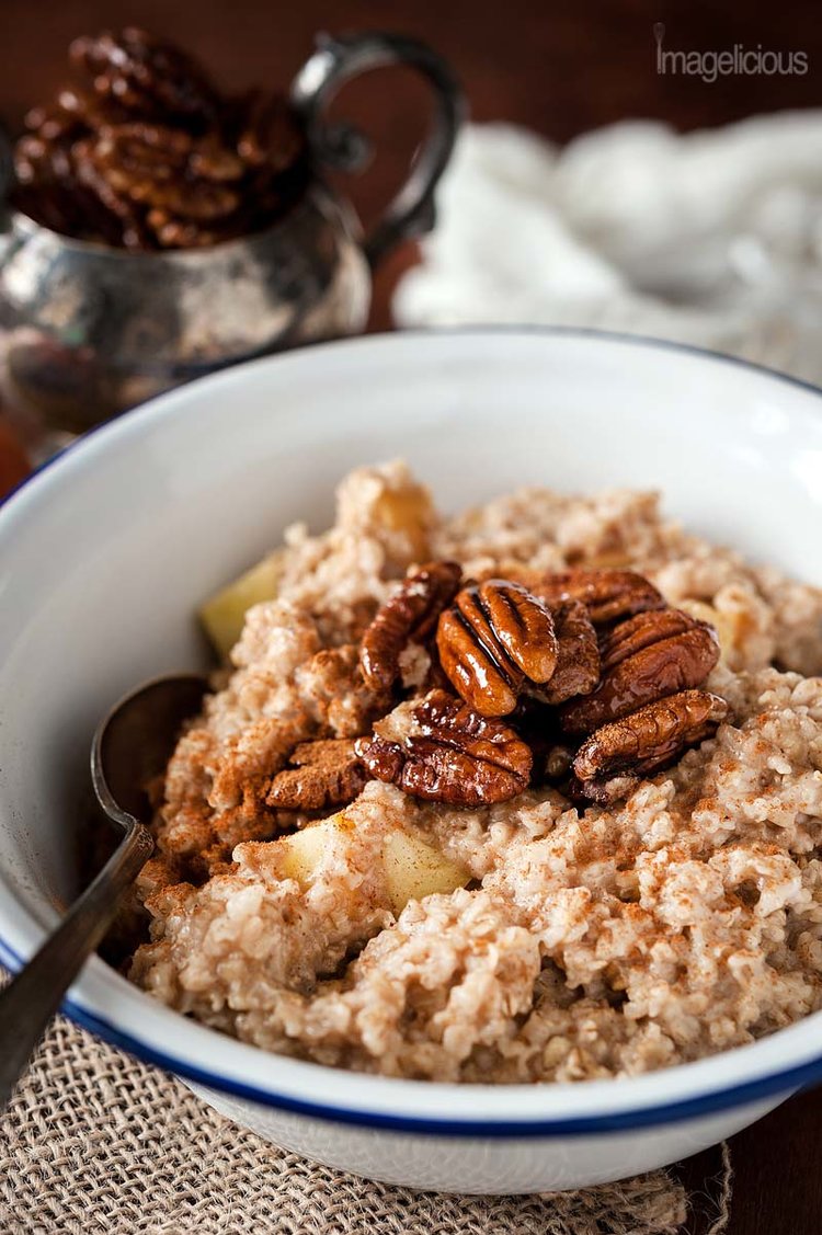 Apple Pie Oatmeal with Maple Candied Pecans | Imagelicious