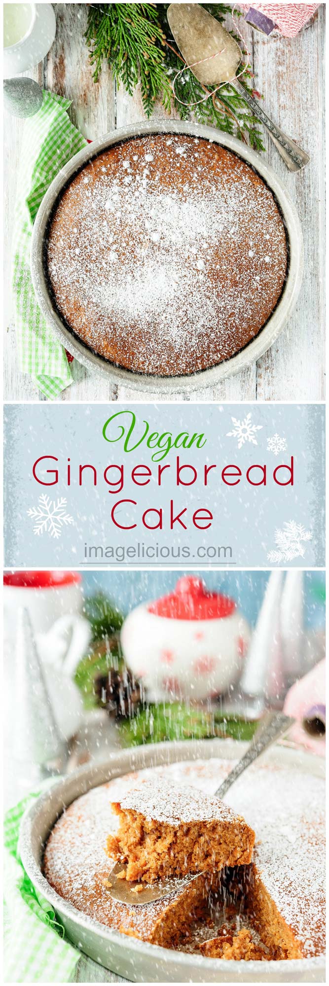 This Vegan Gingerbread Cake is perfect for breakfast with a mug of coffee or an afternoon snack with a cup of tea. It's deliciously spicy and soft and light. Easy one-bowl dessert that can be made even during the busiest holiday season | Imagelicious