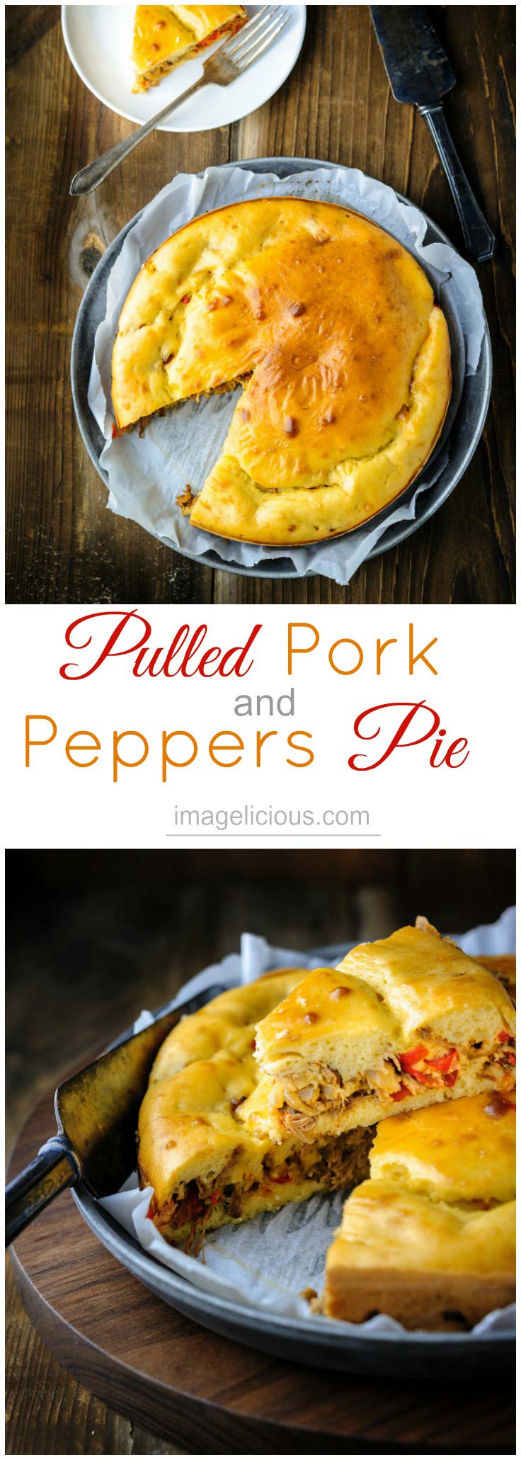 Pulled Pork and Peppers Pie is a great way to use up left over pulled pork. It's delicious warm with a side of salad or cold as a quick snack | Imagelicious