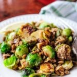 Lentils and Brussels Sprouts skillet is a delicious way of incorporating filling lentils and healthy vegetables into your weeknight meals or meatless mondays. Very quick to prepare the Lentils and Brussels Sprouts are great on their own or as a side to your favourite protein | Imagelicious