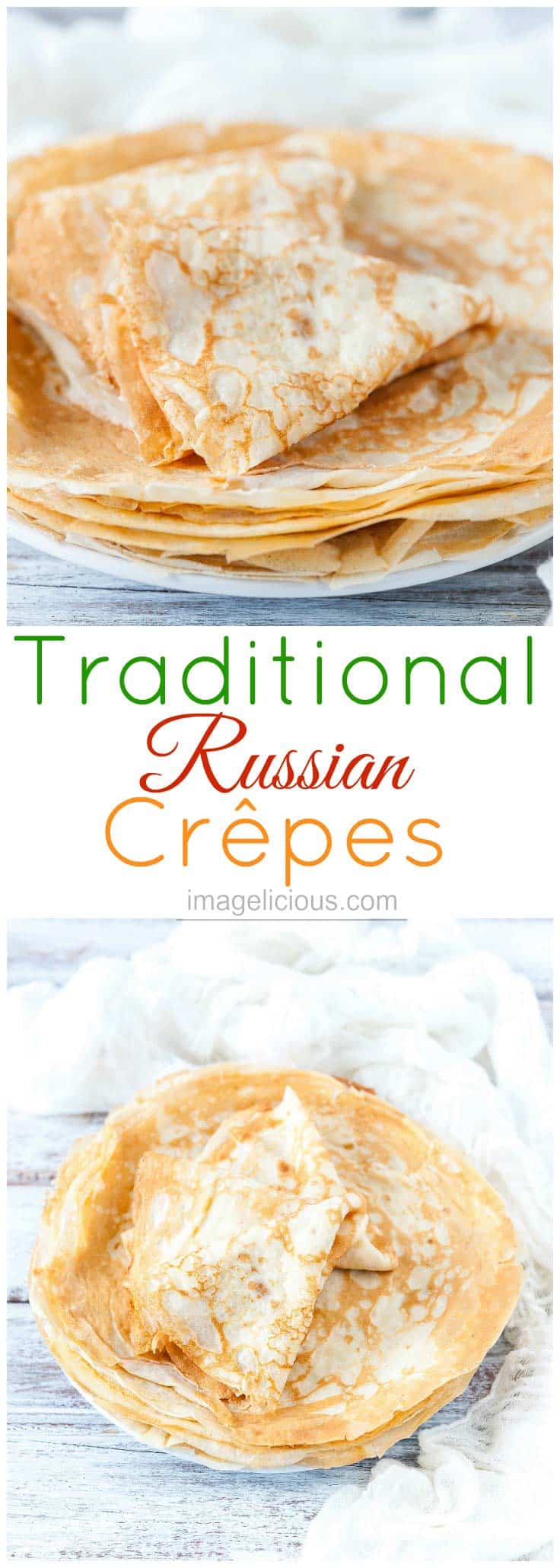 These Traditional Russian Crepes are delicious to have for breakfast with maple syrup or your favourite jam and yogurt. You can also stuff them with ricotta or make them savoury serving them with smoked salmon or cheese | Imagelicious