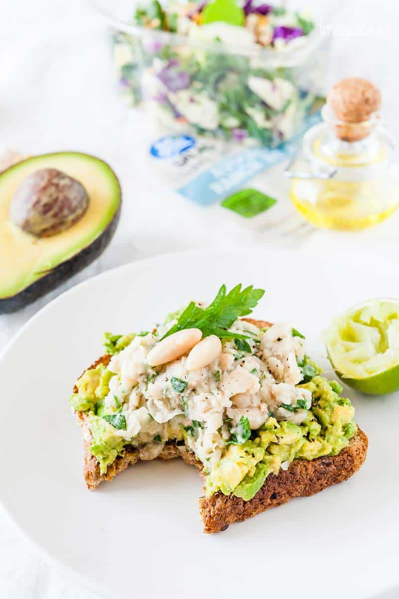 Avocado-White Kidney Beans Toast is a delicious and healthy breakfast, lunch, or even light dinner. It comes together in a matter of minutes and keeps you full for hours. Perfect for any time of the year and easy to make. Pair it with Eat Smart Salad and you have a complete meal | Imagelicious