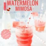 Refreshing Watermelon Mimosa is a perfect summer cocktail made with fresh sweet watermelon juice and sparkling wine (alcoholic or non-alcoholic). It's great to sip on a patio or have for brunch | imagelicious.com #cocktail #mocktail #mimosa #brunch #mothersday #watermelon