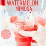 Refreshing Watermelon Mimosa is a perfect summer cocktail made with fresh sweet watermelon juice and sparkling wine (alcoholic or non-alcoholic). It's great to sip on a patio or have for brunch | imagelicious.com #cocktail #mocktail #mimosa #brunch #mothersday #watermelon