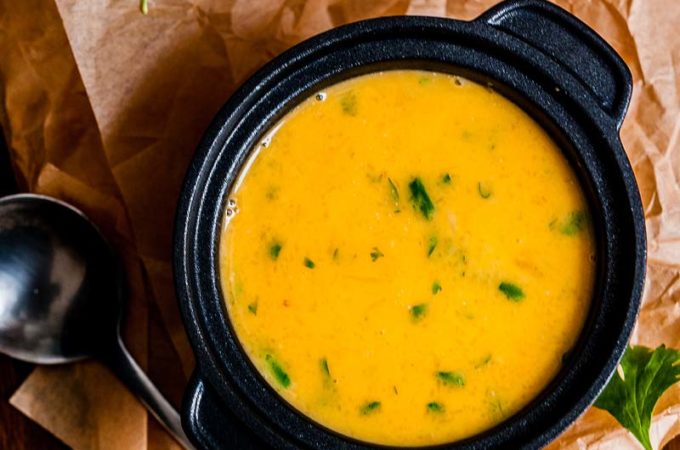 Pumpkin, Sweet Potato, Leek, and Coconut Milk Soup is light and delicious. Perfect for cold autumn evening or chilly spring afternoon. It's easy to make and healthy | Imagelicious