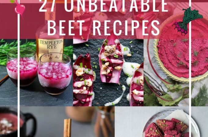 This list of 27 Unbeatable Beet Recipes will satisfy all your beet cravings. From breakfasts, to salads, to mains, to desserts, to drinks, there are recipes for any taste and occasion. Beautiful and healthy beets add a brilliant pink colour to all the recipes thus making them perfect for Valentine's Day or any other special occasion | imagelicious.com #beets #roundup