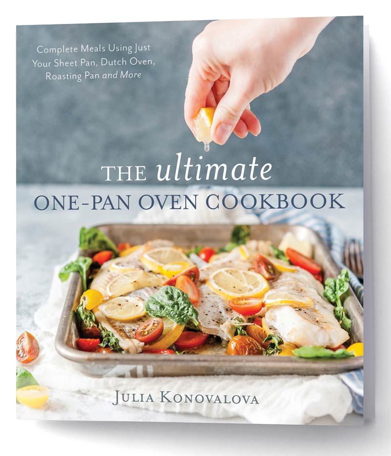 3D cover of a cookbook: The Ultimate One-Pan Oven Cookbook by Julia Konovalova
