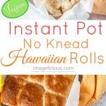 Vegan Instant Pot No Knead Hawaiian Rolls are a perfect addition to your bread basket. Slightly sweetened with pineapple juice and made with coconut milk, they are soft, yet sturdy and perfect for sandwiches. These Hawaiian Rolls require no kneading and they rise in your electric pressure cooker | imagelicious.com #instantpot #instantpotbread #hawaiianrolls #vegan #veganhawaiianrolls #instantpothawaiianrolls #nokneadbread #nokneadrolls