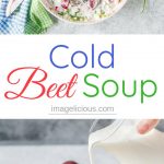 Cold Beet Soup is a perfect way to eat healthy and delicious during summer. A bowl filled with crunchy cucumbers, hard-boiled eggs, sweet beets, and cold creamy kefir will keep you full and satisfied for hours | imagelicious.com #coldsoup #summersoup #beetsoup #kefir #beets