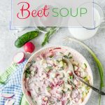 Cold Beet Soup is a perfect way to eat healthy and delicious during summer. A bowl filled with crunchy cucumbers, hard-boiled eggs, sweet beets, and cold creamy kefir will keep you full and satisfied for hours | imagelicious.com #coldsoup #summersoup #beetsoup #kefir #beets