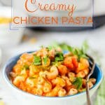 Instant Pot Creamy Chicken Pasta is delicious and comforting. Cooked in an Electric Pressure Cooker in just 5 minutes. True one pot recipe | imagelicious.com #instantpot #instantpotpasta #creamypasta #chickenpasta #pasta #onepotmeal