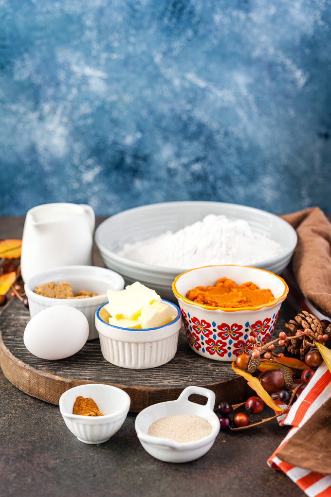 All the ingredients to make the Instant Pot No Knead Pumpkin Cinnamon Rolls