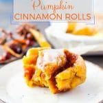 These Instant Pot No Knead Pumpkin Cinnamon Rolls are soft and sweet and delicious. With perfect cinnamon gooey centre and a sticky glaze. Great for Sunday brunch or Thanksgiving dessert | imagelicious.com #instantpot #instantpotrecipes #cinnamonrolls #pumpkinrecipes #thanksgiving