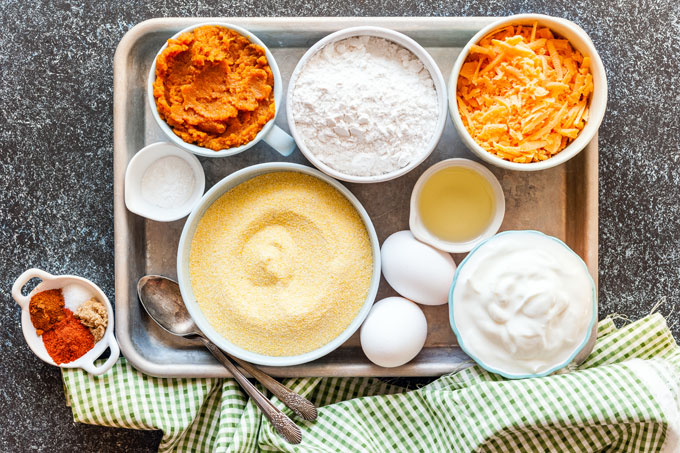 Top down view of all the ingredients to make Instant Pot Cornbread