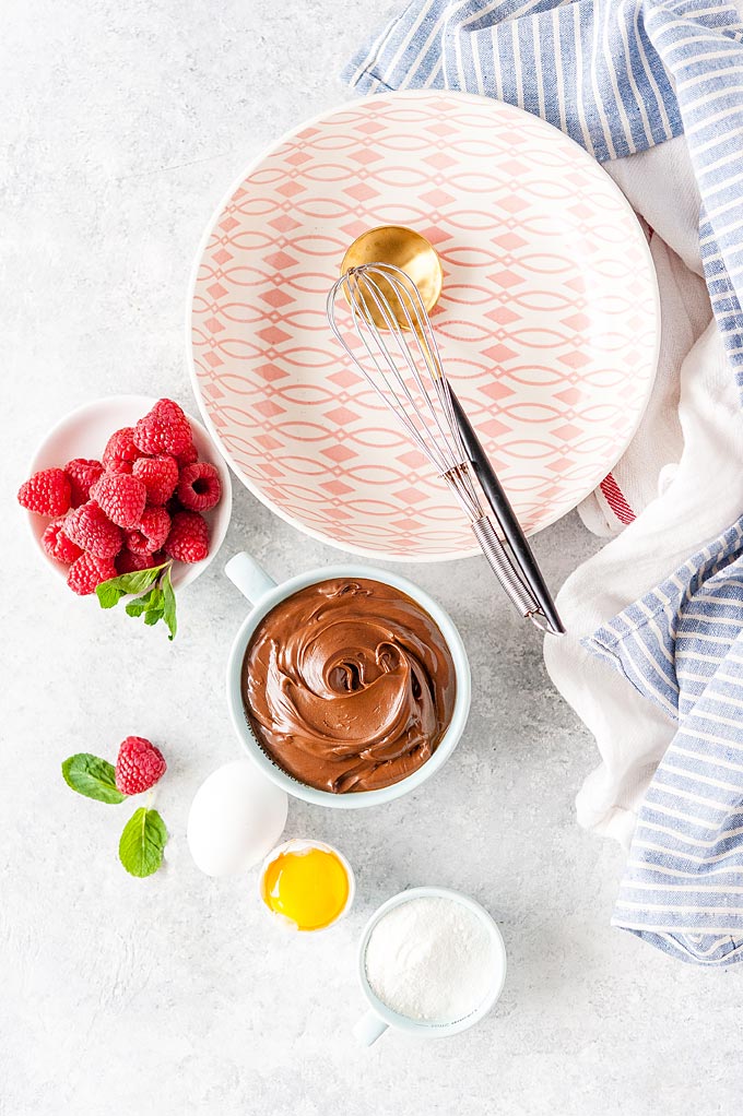Top down view of all the ingredients to make Instant Pot Nutella Cake Bites
