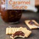 This Instant Pot Chocolate Caramel Sauce (or Chocolate Dulce de Leche) is perfectly luscious and thick and absolutely amazing as a dip or spread for cookies and fruit. Great for dessert fondue or as a gift also. Only 5 ingredients | imagelicious.com #instantpot #dulcedeleche #caramel #chocolate