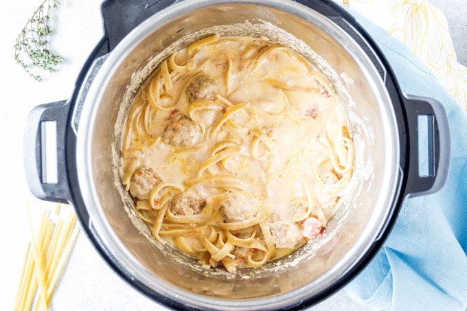 Creamy Pasta and Meatballs in Instant Pot