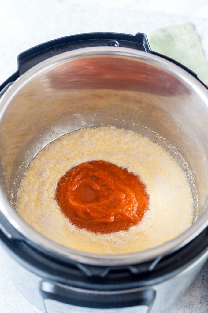 Yeast mixture and carrot purée in Instant Pot