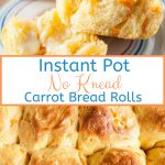 These Instant Pot No Knead Carrot Bread Rolls are soft, fluffy, and delicious! Beautifully yellow inside and studded with carrots. Done very quickly with no kneading. Perfect for Easter | imagelicious.com #easterrecipe #carrot #instantpotrecipe #breadrolls