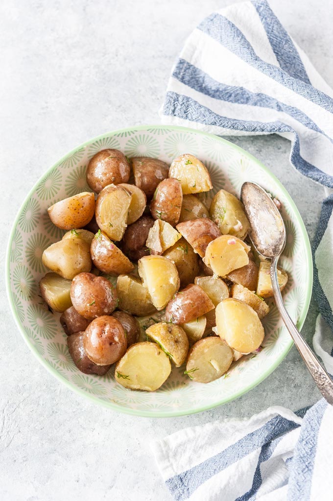 Cooked potatoes in a bowl.
