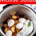 Instant Pot Nicoise Salad is really delicious and fast to make thanks to cooking potatoes, beans, and eggs in electric pressure cooker together. Perfect salad for lunch or dinner. Great for meal prepping and batch cooking | imagelicious.com #instantpotrecipes #nicoisesalad