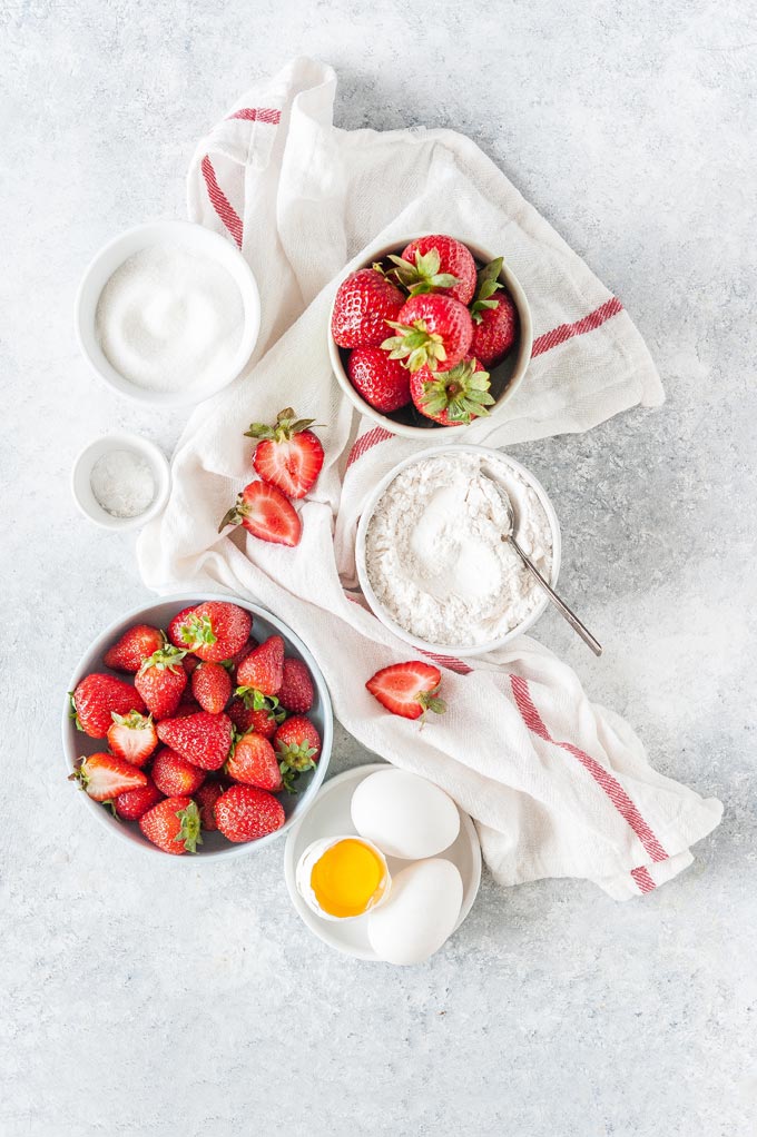 All ingredients to make Strawberry Cake.