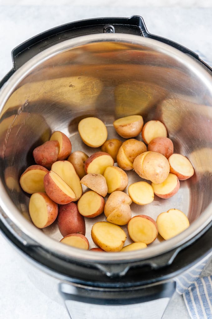 Halved potatoes in Instant Pot.