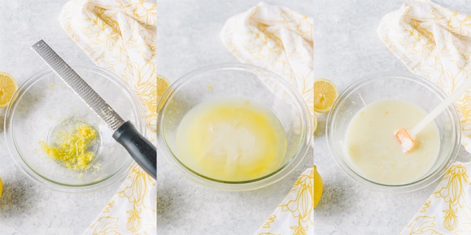 Collage of process photos to make no churn lemon ice cream.