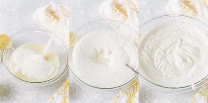 Collage of process photos to make lemon ice cream.