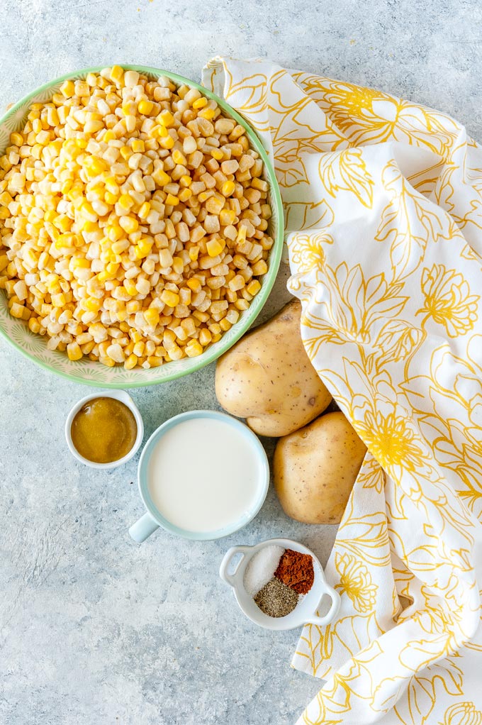 All the ingredients to make Easy Corn Soup.