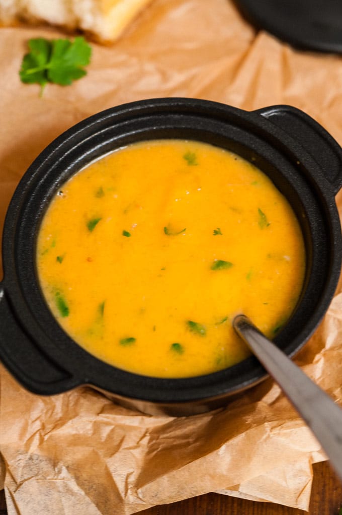 Closeup of pumpkin soup.