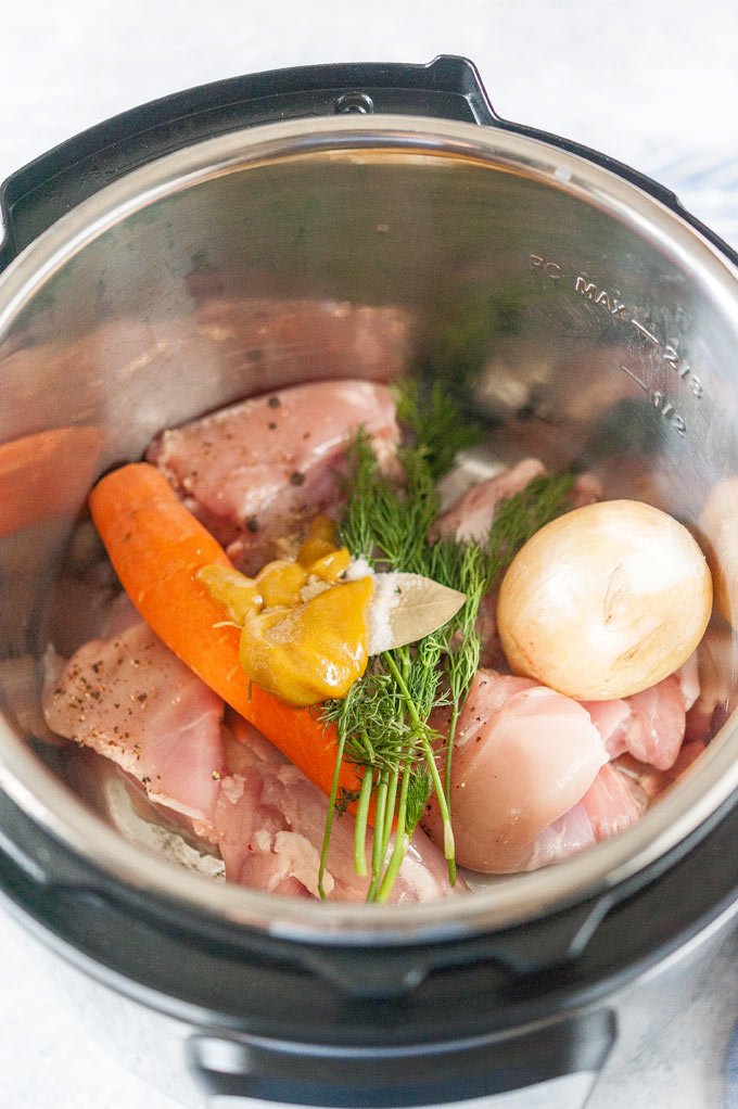 All the ingredients to make Chicken Soup in Instant Pot.
