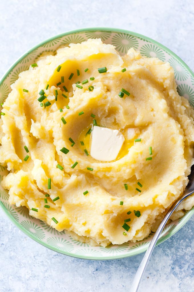 Closeup of mashed potatoes.