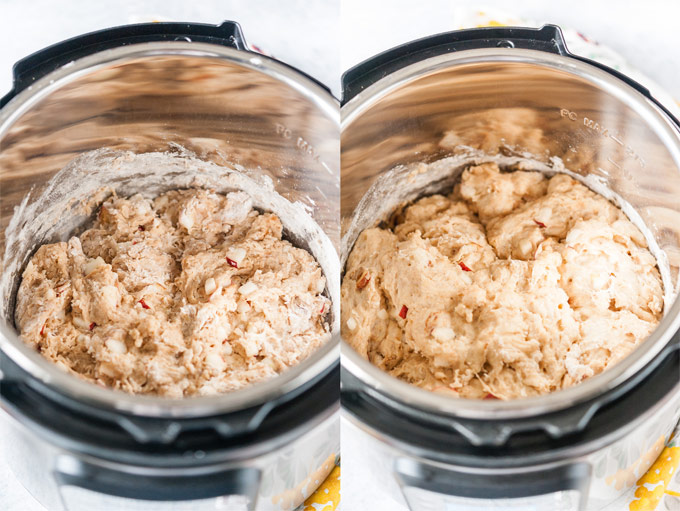 Dough in Instant Pot before and after rising.