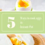 5 Ways to Cook Eggs in Instant Pot: from soft boiled, to no peel hard boiled, to egg bites, egg salad, and poached eggs. Here are some of the best ways you can utilize your electric pressure cooker to cook eggs | imagelicious.com #instantpot #eggs #instantpoteggs