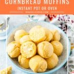 These Easy Cornbread Muffins are light, soft, savoury, and lightly sweetened. They can be made in the oven or Instant Pot with very similar results. Perfect weeknight treat. Great to serve alongside a special Holiday Dinner | imagelicious.com #cornbread #instantpotrecipes #thanksgiving
