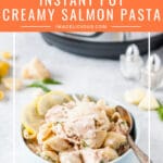 Instant Pot Creamy Salmon Pasta is really easy and quick to make. It is delicious and great alternative to chicken pasta dishes. It's great to make when you have no time to buy fresh ingredients as it uses frozen salmon and ingredients from a fridge and pantry. 30-minute meal | imagelicious.com #instantpotpasta #instantpotrecipe #salmonpasta
