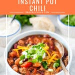 Instant Pot Chili is delicious, easy, and healthy meal. It's a perfect dump & start recipe and great for weeknight dinners. Use for meal prepping as leftovers are great for reheating | imagelicious.com #instantpotrecipes #instantpotchili