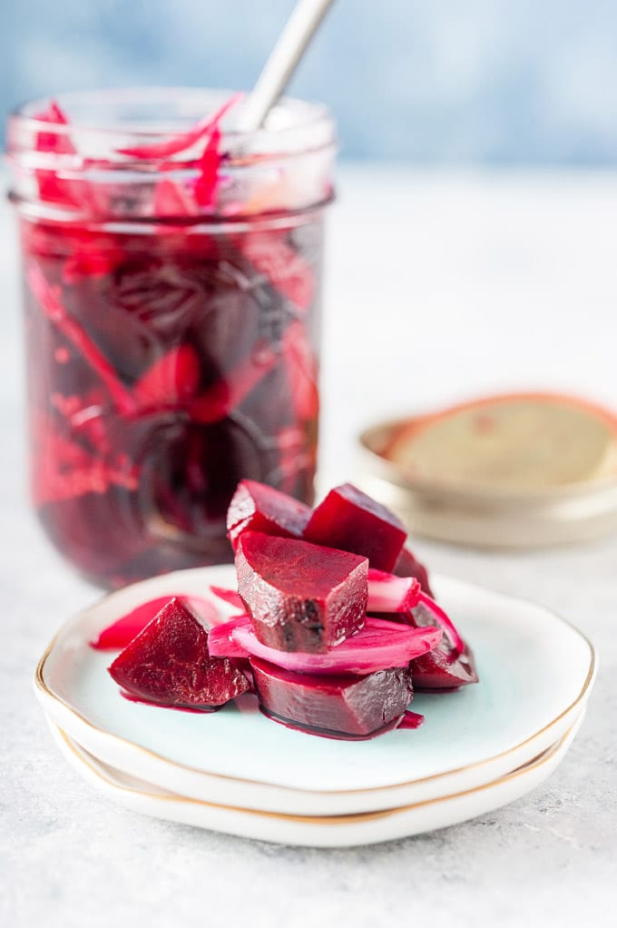 Pickled Beets on a plate.