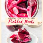 These Refrigerator Pickled Beets are really quick and easy to make. They are delicious and have a great sweet and tangy flavour. Perfect to add to a charcuterie platter, salads, or sandwiches | imagelicious.com #pickles #beets #pickledbeets