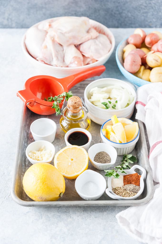 All the ingredients to make Lemon Chicken and Potatoes in Instant Pot.