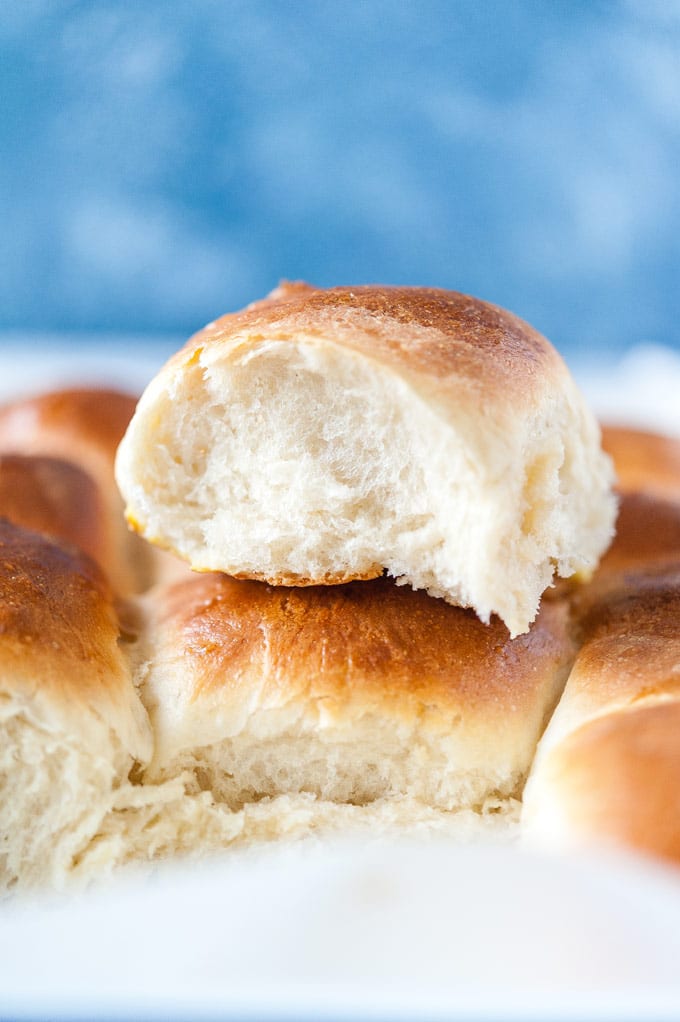 Stack of No Knead Dinner Rolls.